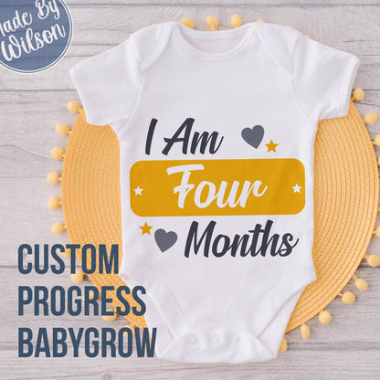 Personalised Baby Progression Babygrow | I Am Months Old Baby Bodysuit | Custom Age Baby Bodysuit | Personalised Baby Months Age Gift