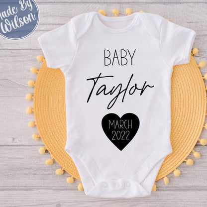 Personalised Last Name Babygrow | Baby Pregnancy Announcement Bodysuit | Baby Due Date Reveal Bodysuit | Last Name Baby-grow | New Baby Gift