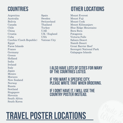 Custom Travel Memories Print | Personalised Holiday Destinations | Retro Travel Poster | Paper Anniversary Gifts | Memorable Cities & Places