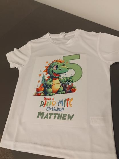 Personalised Dinosaur Birthday T-Shirt | Any Name Any Age | Colourful Dinosaurs | Custom Dinosaur Birthday Gifts for Children