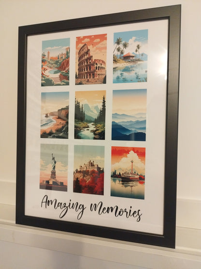 Custom Travel Memories Print | Personalised Holiday Destinations | Retro Travel Poster | Paper Anniversary Gifts | Memorable Cities & Places