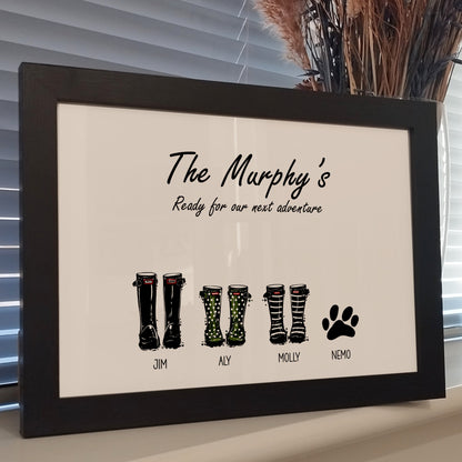 Custom Welly Boot Print Gift for Family | Personalised Wellington Boot Family Portrait | Wellies Home Wall Art for Mothers and Grandmothers