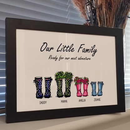 Custom Welly Boot Print Gift for Family | Personalised Wellington Boot Family Portrait | Wellies Home Wall Art for Mothers and Grandmothers