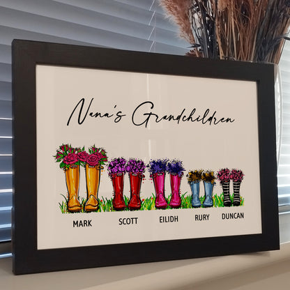 Framed Wellie Boot Print, Custom Welly Boots Print for Family, Mummy, Gift for Mum, Personalized Family Print, A Special Mum, Mothers Day