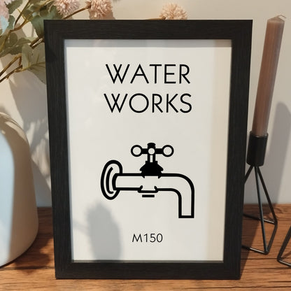 Personalised Monopoly Water Works Print | Custom Monopoly Board Framed Gift | Unique Monopoly Energy House Print | Bathroom, W.C House Print