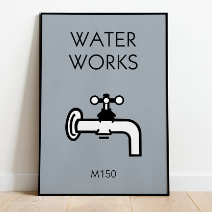 Personalised Monopoly Water Works Print | Custom Monopoly Board Framed Gift | Unique Monopoly Energy House Print | Bathroom, W.C House Print