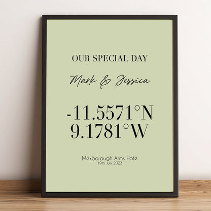 Framed Coordinates Print, Custom Wedding Location Print, Latitude Longitude, Wedding Gift, Personalised Gift for Couple, Memorable Location