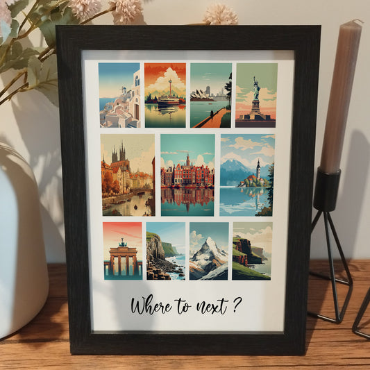 Custom Travel Memories Print | Personalised Holiday Destinations | Retro Travel Poster | Paper Anniversary Gifts | Memorable Cities & Places