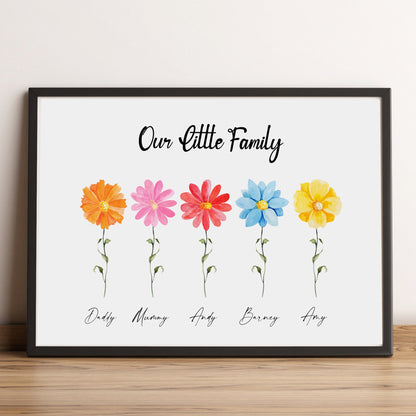 Custom Family Flower Print, Personalised Family Print, Family Names Print, Flower Wall Art, Gifts for Mothers Day, Prints for Mum and Dad