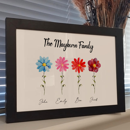 Custom Family Flower Print, Personalised Family Print, Family Names Print, Flower Wall Art, Gifts for Mothers Day, Prints for Mum and Dad