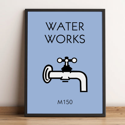 Personalised Monopoly Water Works Print | Custom Monopoly Board Framed Gift | Unique Monopoly Energy House Print | Bathroom, W.C House Print