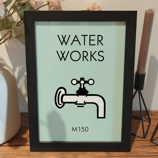 Personalised Monopoly Water Works Print | Custom Monopoly Board Framed Gift | Unique Monopoly Energy House Print | Bathroom, W.C House Print