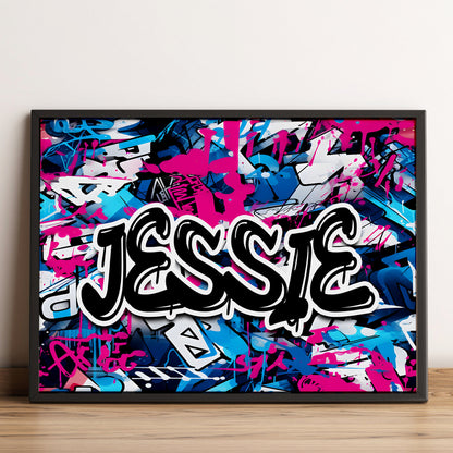 Personalised Name Graffiti Wall Art Print, Colourful Kids Room Decor, Boys Girls Childrens Bedroom Framed Print, Urban Street Art