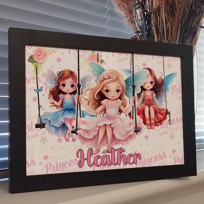 Custom Princess Name Wall Art Print, Colourful Kids Room Decor, Girls Childrens Bedroom Framed Print, Personalised Princess Bedroom Print