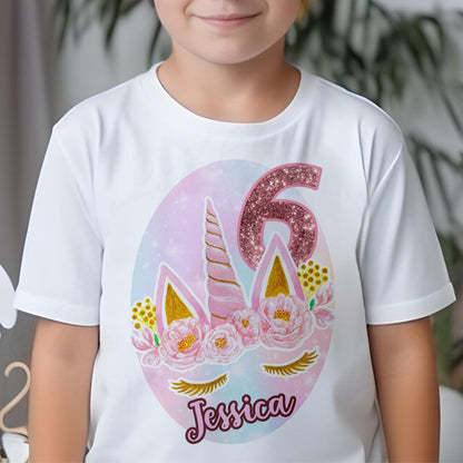 Personalised Unicorn Birthday T-Shirt | Any Name Any Age Rose Gold | Custom Unicorn Themed Hoodie | Girls Birthday Shirt