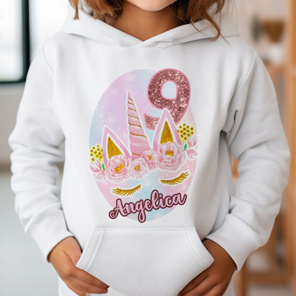 Personalised Unicorn Birthday T-Shirt | Any Name Any Age Rose Gold | Custom Unicorn Themed Hoodie | Girls Birthday Shirt