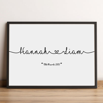 Black and White Typography Print | Custom Name Prints | Thoughtful Gifts for Him | Personalised Paper Anniversary | Romantic Wall Art