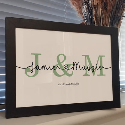 Personalised Couples Names & Initial Print | Paper Anniversary Gift | Engagement Gifts | Custom Wedding Prints | Romantic Gifts for Him