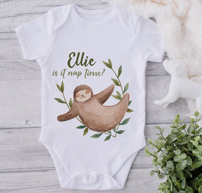 Custom Sloth Babygrow, Personalised Sloth Infant Onesie, New Born Baby Bodysuit, Personalised Baby Grow, Mothers Day Gift, Christening Gift