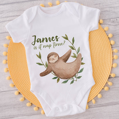 Custom Sloth Babygrow, Personalised Sloth Infant Onesie, New Born Baby Bodysuit, Personalised Baby Grow, Mothers Day Gift, Christening Gift