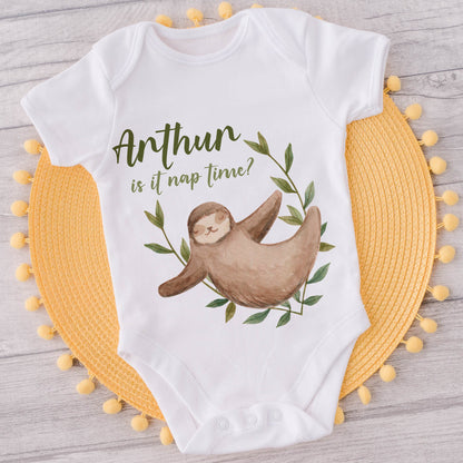 Custom Sloth Babygrow, Personalised Sloth Infant Onesie, New Born Baby Bodysuit, Personalised Baby Grow, Mothers Day Gift, Christening Gift