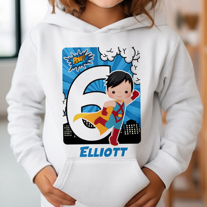 Custom Superhero Childrens T-Shirt | Kids Super Hero Hoodie | Boys & Girls Birthday Comic Hero Shirt | Birthday Personalised Character Shirt