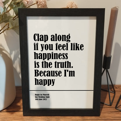Personalised Song Lyric Print | Custom Music Lyric Wall Art | Wedding First Dance Song Lyrics | Anniversary Print Gifts for Couples