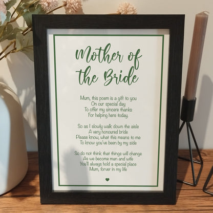 Custom Mother of the Bride Wedding Poem Print | Personalised Wedding Gift for the Brides Mother | Framed Bridal Wedding Day Present