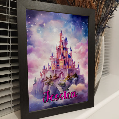 Custom Princess Name Wall Art Print, Childrens Kids Room Decor, Girls Fairytale Castle Bedroom, Personalised Princess Bedroom Print