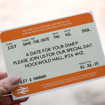 Custom Train Ticket Wedding Invitations | Unique Personalised Railway Ticket Wedding Invites | Wedding Save The Date