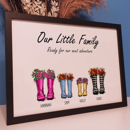 Custom Welly Boot Print Gift for Family | Personalised Wellington Boot Family Portrait | Wellies Home Wall Art for Mothers and Grandmothers