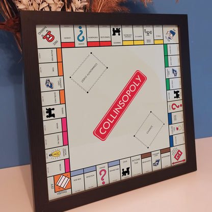 Personalised Monopoly inspired framed print with custom family name board game wall art