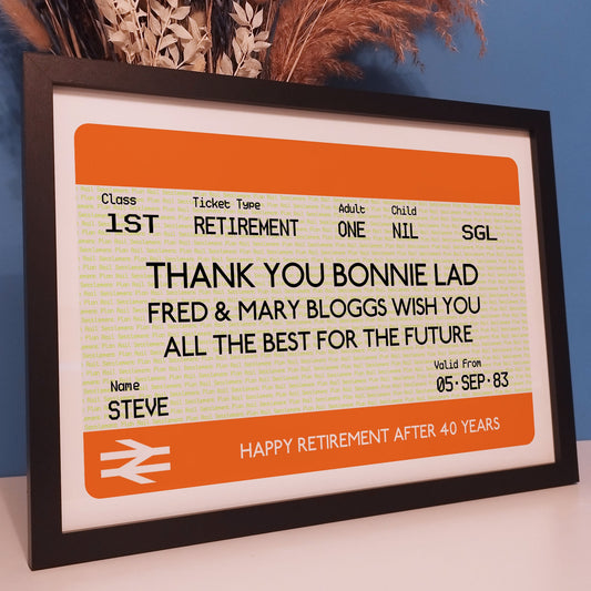 Custom Railway Train Ticket Print | Personalised British Rail Ticket Gift for Him, Dad or Boyfriend | Perfect Travel Gift for Retirement