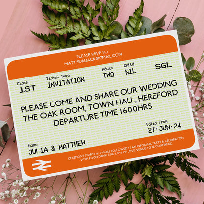Custom Train Ticket Save The Date Invitations | Personalised Railway Wedding Invites | Unique Train Ticket Travel Wedding