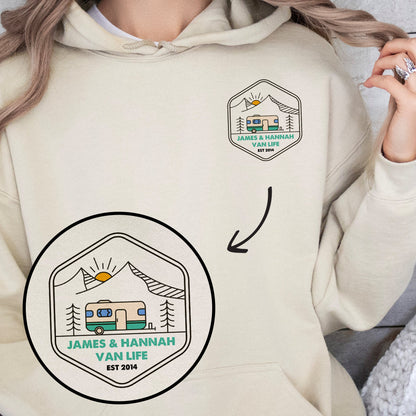 Custom Caravan Hoodie Gift for Couples | Personalised Van Life Gift for Him Her | Camping Motorhome Jumper | Touring Caravan Travel Gift