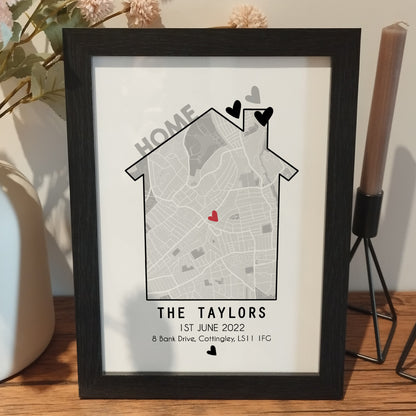 Our First Home Custom Map Print | Personalised New Home Anniversary Gift | Home is Where the Heart is Print | New House Wall Art for Couples