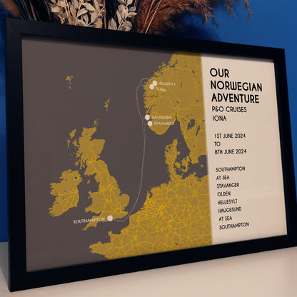Custom Cruise Holiday Memories Map Print Gift for Couples | Personalised Cruise Ship Destination Map Wall Art Gift for Her Wife Him Husband