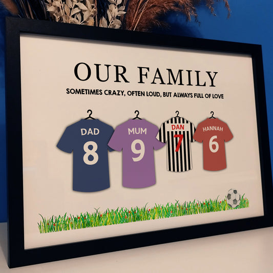 Custom Family Football Shirt Print Gift for Dad | Personalised Our Family Portrait Print | Football Team Wall Art Gift for Husband