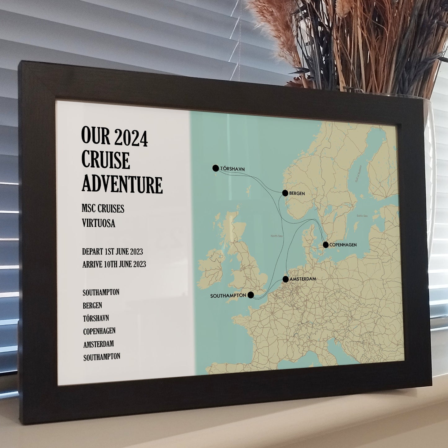 Custom Cruise Ship Memories Map Print Gift for Couples | Personalised Cruise Holiday Travelling Wall Art Gift for Her Wife Him Husband