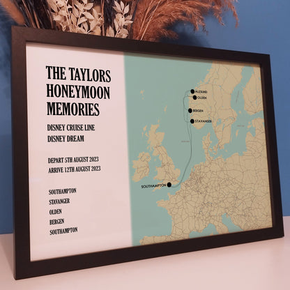 Custom Cruise Ship Memories Map Print Gift for Couples | Personalised Cruise Holiday Travelling Wall Art Gift for Her Wife Him Husband