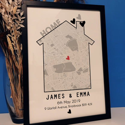 Our First Home Custom Map Print | Personalised New Home Anniversary Gift | Home is Where the Heart is Print | New House Wall Art for Couples