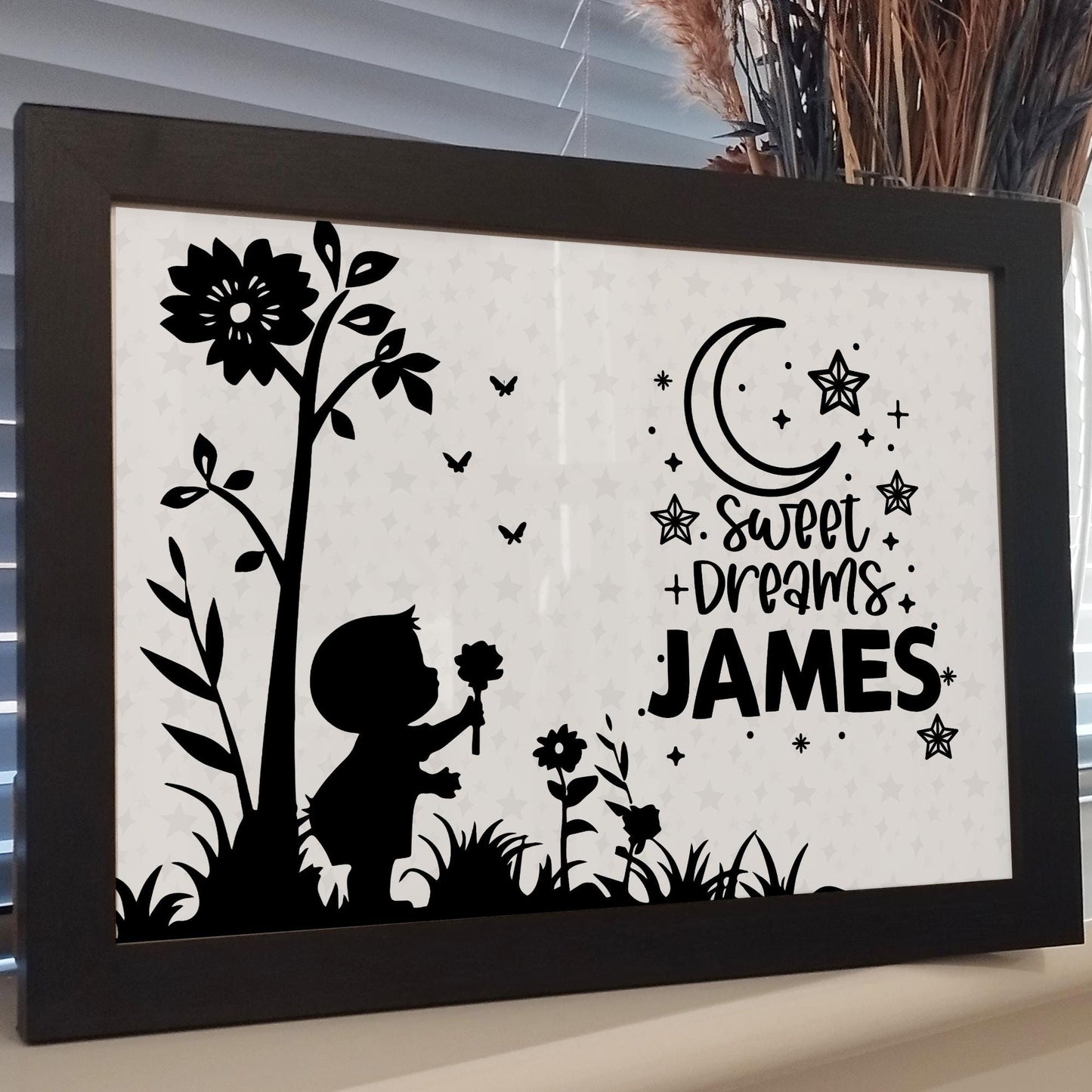 Personalised Babies Name Wall Art Print, Colourful Kids Room Decor, Boys Girls Childrens Bedroom Framed Print, Nursery Baby Print