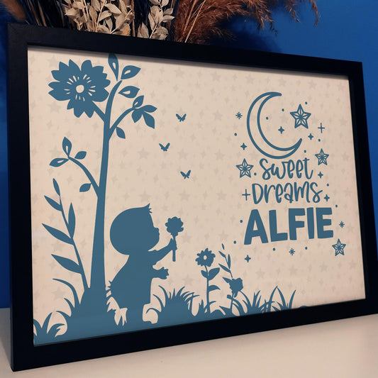 Personalised Babies Name Wall Art Print, Colourful Kids Room Decor, Boys Girls Childrens Bedroom Framed Print, Nursery Baby Print