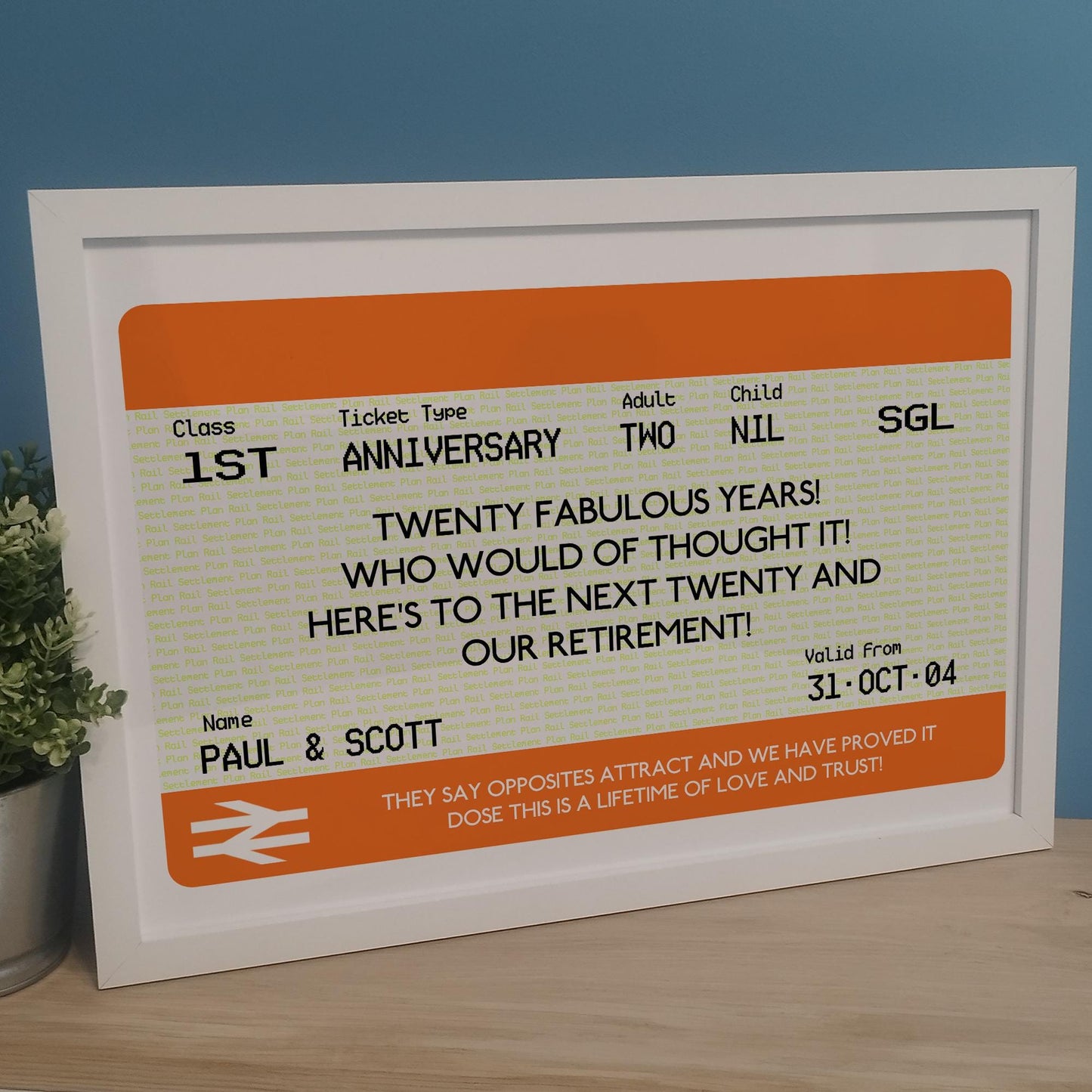 Customised Train Ticket Gift for Him, Dad or Boyfriend | Personalised British Railway Ticket Print | Travel Gift for Fathers Day Valentines