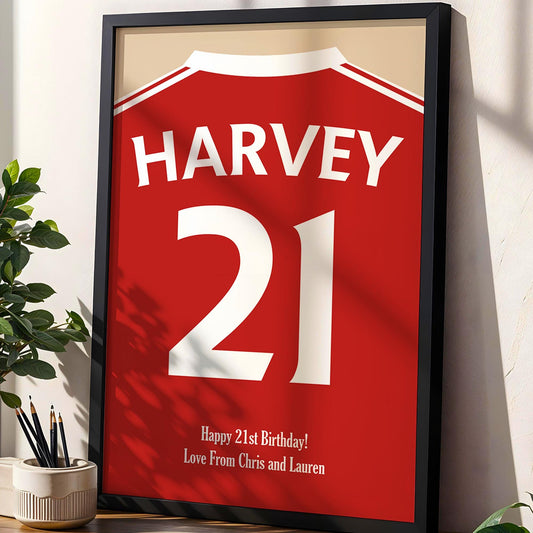 Custom Football Shirt Print Gift for Boys Bedroom | Personalised Football Team Gifts for Him Dad | Football Fan Wall Art | Shirt Name Print