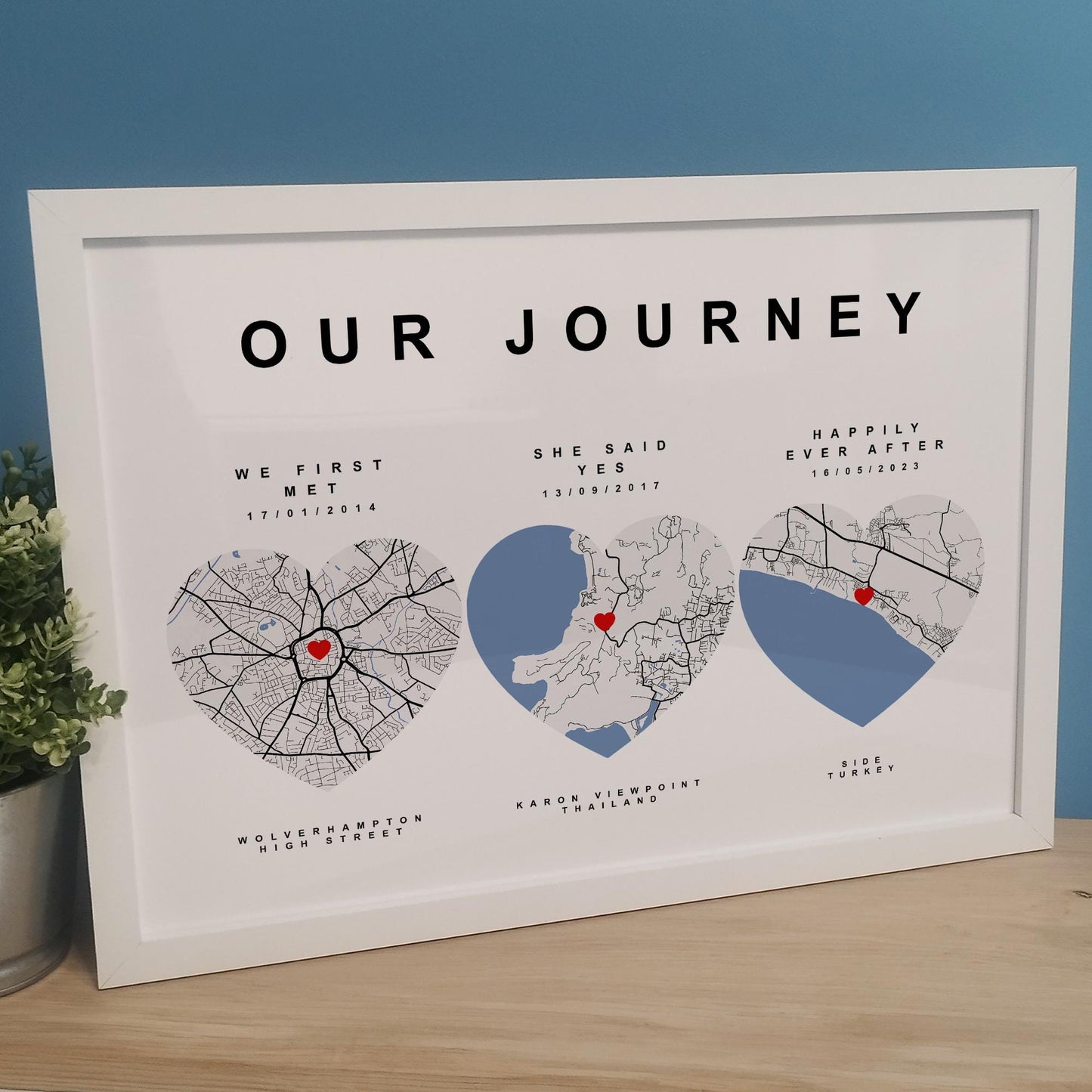 Customised Our Journey Map Print Gift for Couples | Personalised 1 Year Paper Wedding Anniversary Gift for Her Him | Where We Met Print