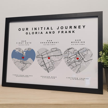 Customised Our Journey Map Print Gift for Couples | Personalised 1 Year Paper Wedding Anniversary Gift for Her Him | Where We Met Print
