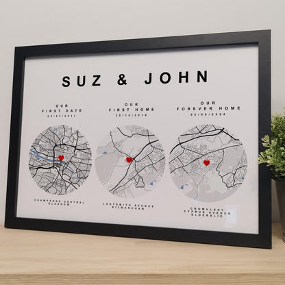 Personalised Our Journey Map Print Gift for Couples | Custom Paper Wedding Anniversary Gift for Her Him | Our First Date | Where We Met