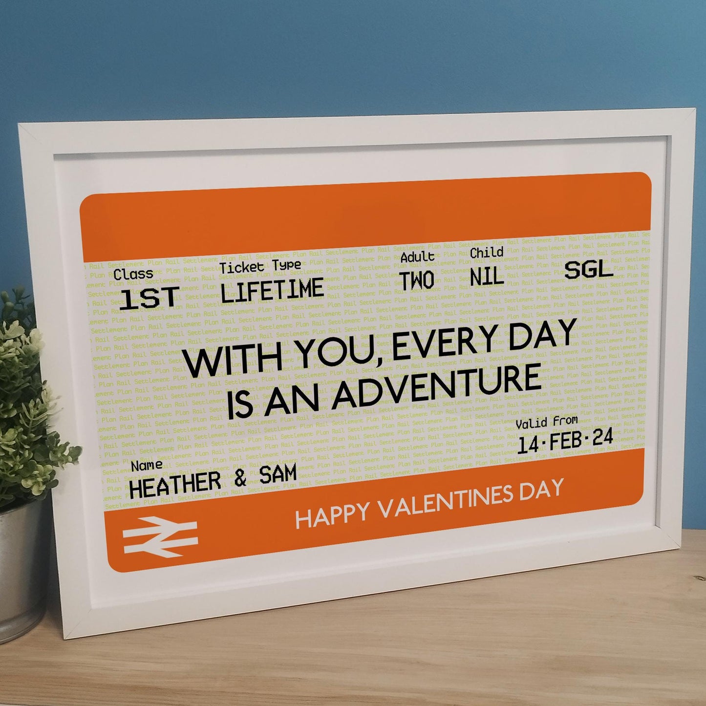 Customised Train Ticket Gift for Him, Dad or Boyfriend | Personalised British Railway Ticket Print | Travel Gift for Fathers Day Valentines