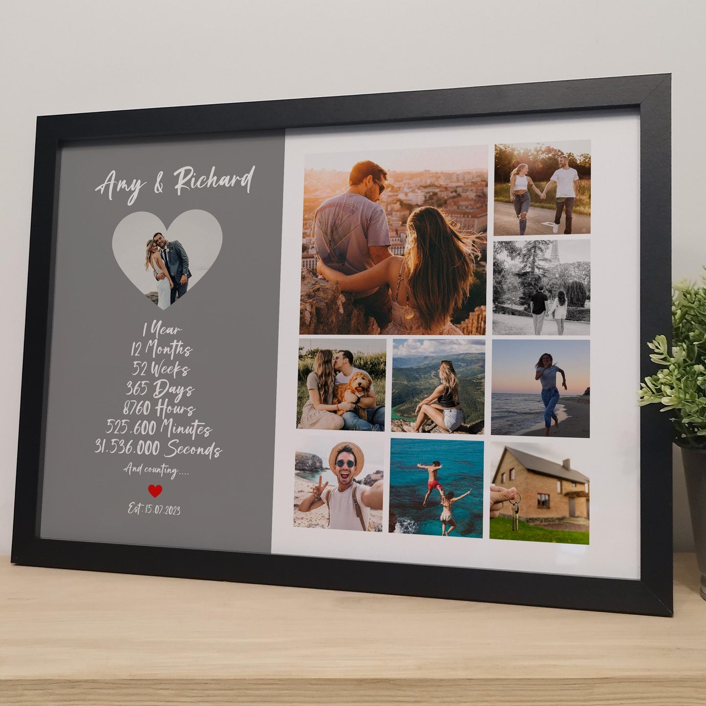 Custom 1 Year Anniversary Print for Couples | 1st Year Photo Collage Gift for Paper Wedding Anniversary | Romantic Gift for Husband or Wife